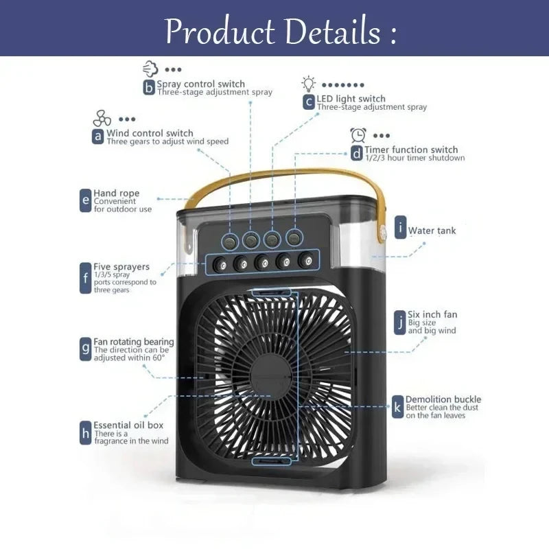 3 in 1 Air Conditioner + Humidifier + LED Light